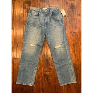 Slvrlake Medium Wash Dakota Relaxed Straight Leg Distressed Blue Jeans, Size 32